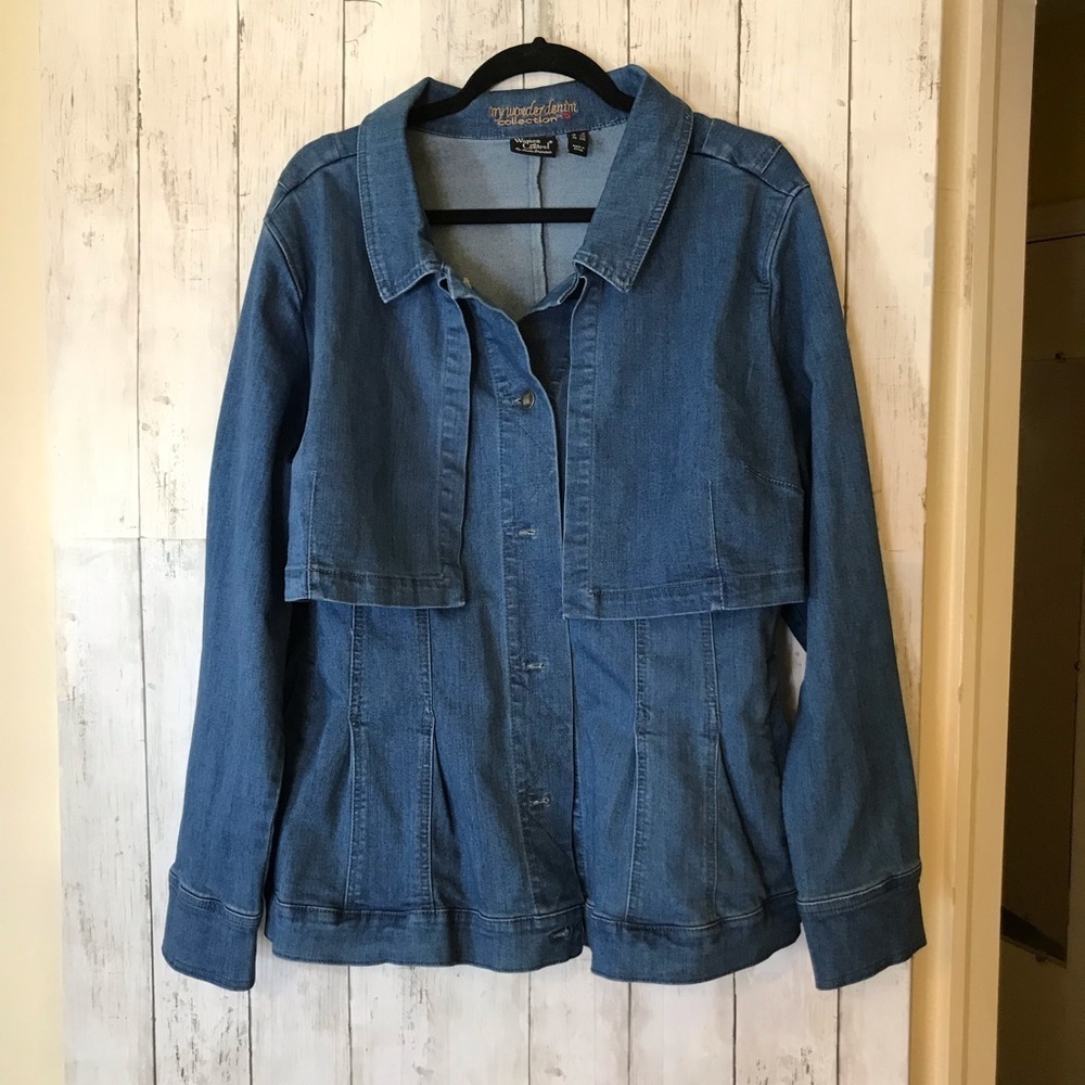 Women with Control My Wonder Denim Overlay Jacket Mid-Blue A31078 |1X